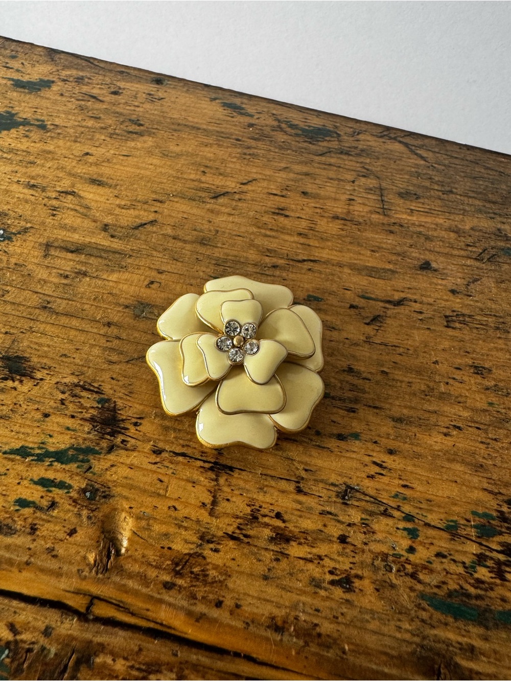 Yellow Flower Lapel Pin Brooch with Crystal Center